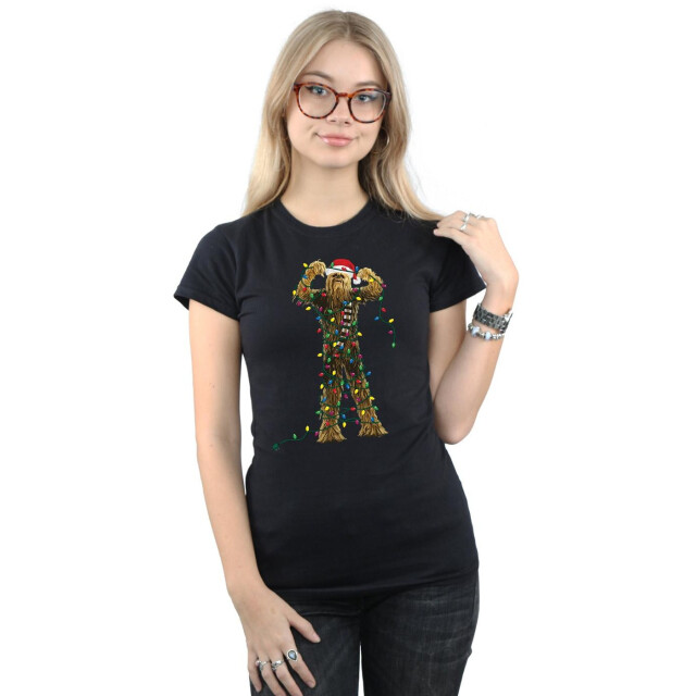Li-cense Star wars dames chewbacca kerstverlichting katoenen t-shirt UTBI41235_black large