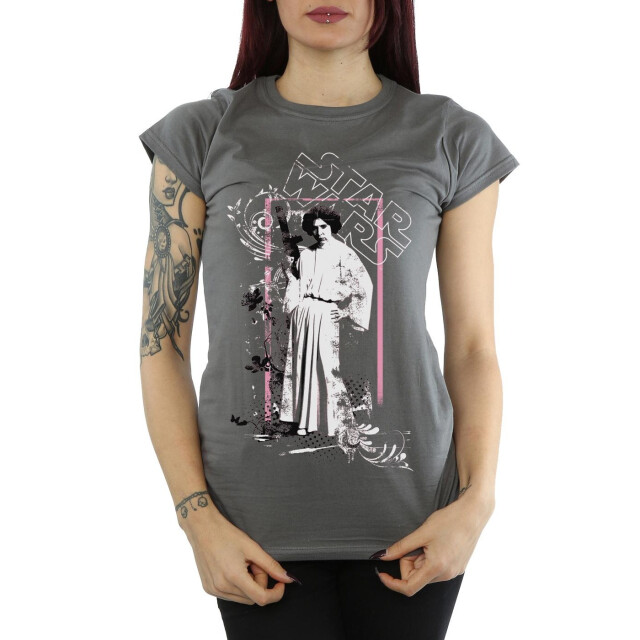 Li-cense Star wars dames prinses leia distressed katoenen t-shirt UTBI40835_charcoal large
