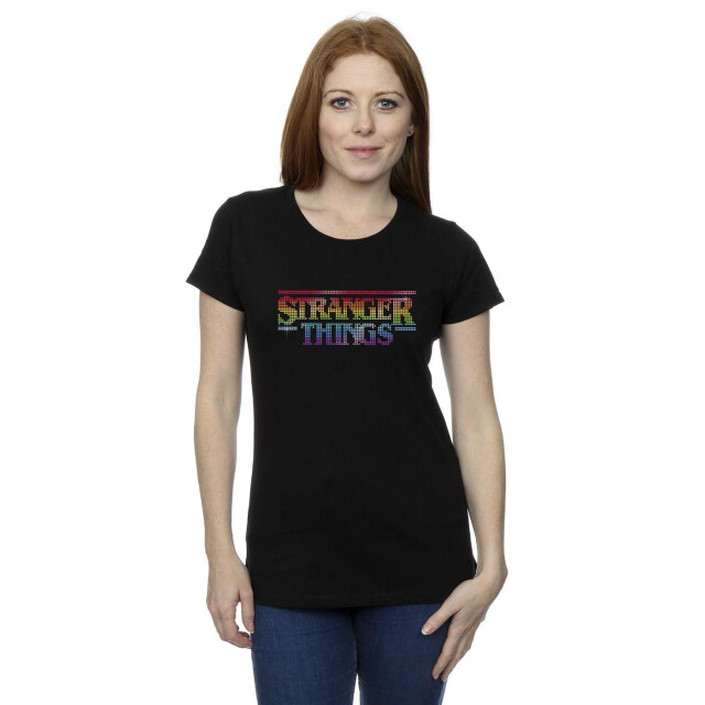 Li-cense Netflix dames stranger things rainbow dot logo katoenen t-shirt UTBI40211_black large