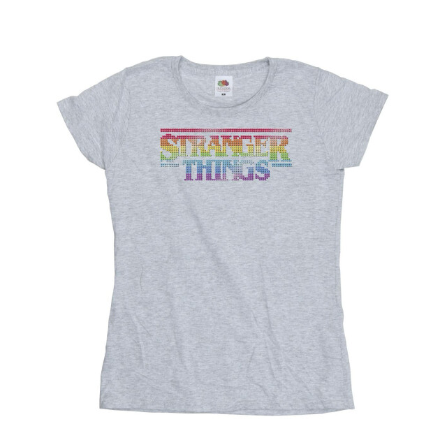 Li-cense Netflix dames stranger things rainbow dot logo katoenen t-shirt UTBI40211_sportsgrey large