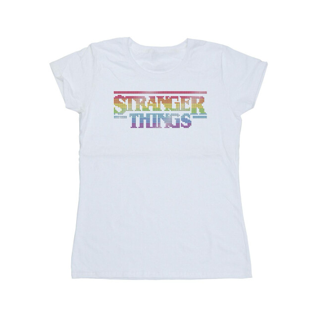 Li-cense Netflix dames stranger things rainbow dot logo katoenen t-shirt UTBI40211_white large
