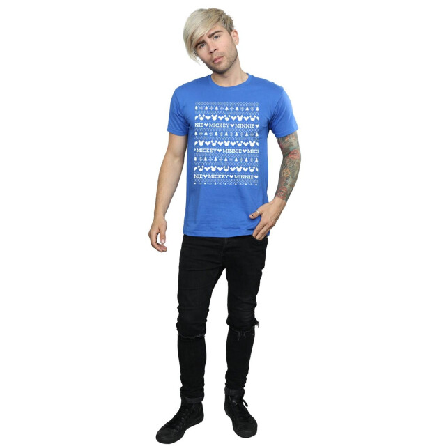 Li-cense Disney heren mickey en minnie kerst fair isle t-shirt UTBI39973_royalblue large