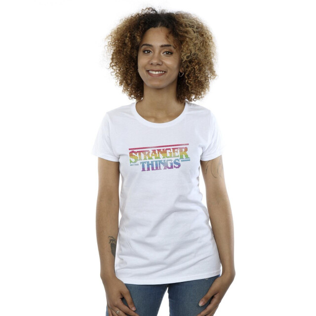 Li-cense Netflix dames stranger things rainbow dot logo katoenen t-shirt UTBI40211_white large