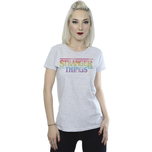 Li-cense Netflix dames stranger things rainbow dot logo katoenen t-shirt UTBI40211_sportsgrey large