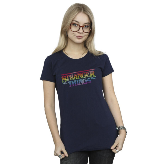 Li-cense Netflix dames stranger things rainbow dot logo katoenen t-shirt UTBI40211_navyblue large