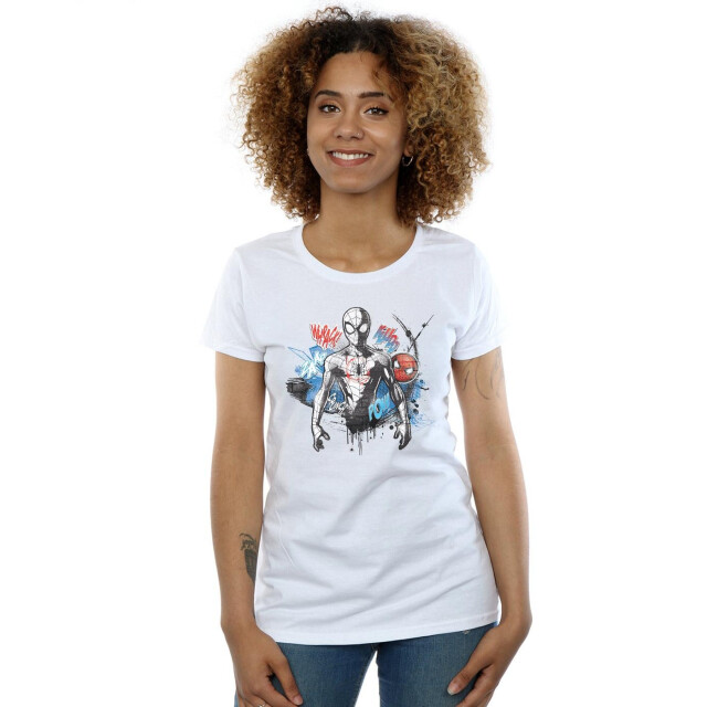 Li-cense Marvel dames spider-man graffiti pose katoenen t-shirt UTBI39704_white large