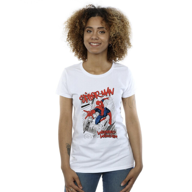 Li-cense Marvel dames spider-man sketch city katoenen t-shirt UTBI39794_white large