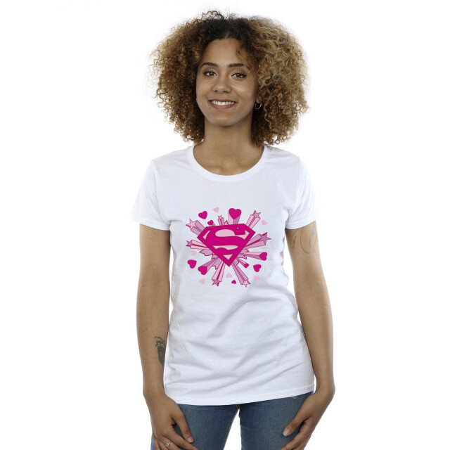 Li-cense Dc comics dames superman roze harten en sterren logo katoenen t-shirt UTBI39569_white large