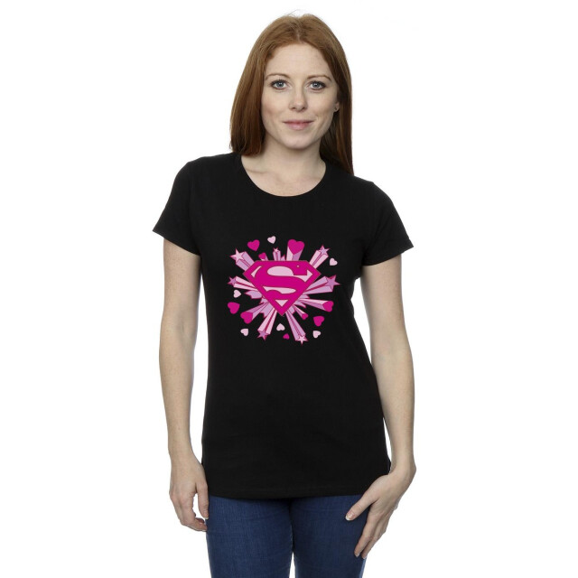 Li-cense Dc comics dames superman roze harten en sterren logo katoenen t-shirt UTBI39569_black large