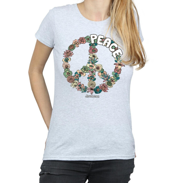 Li-cense Woodstock dames bloemen vrede katoenen t-shirt UTBI37417_sportsgrey large