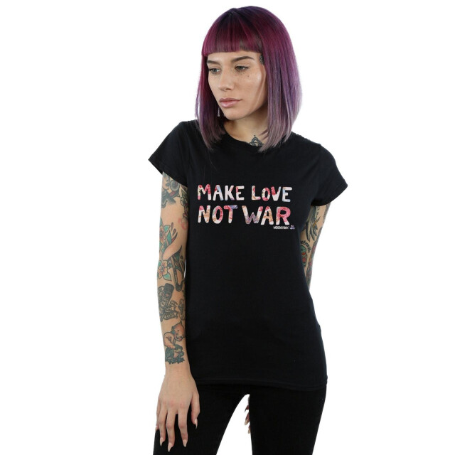 Li-cense Woodstock dames make love not war gebloemd katoenen t-shirt UTBI37511_black large