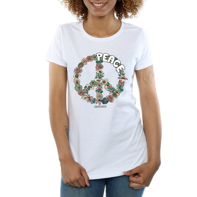 Li-cense Woodstock dames bloemen vrede katoenen t-shirt UTBI37417_white large