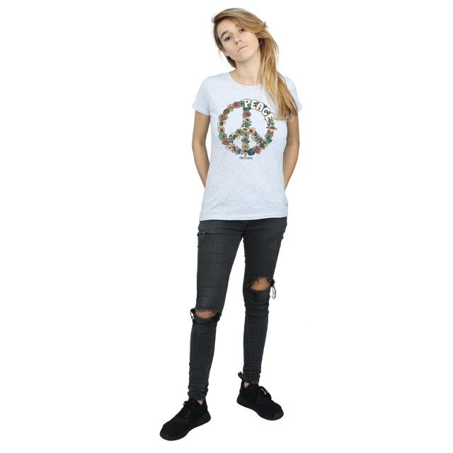 Li-cense Woodstock dames bloemen vrede katoenen t-shirt UTBI37417_sportsgrey large