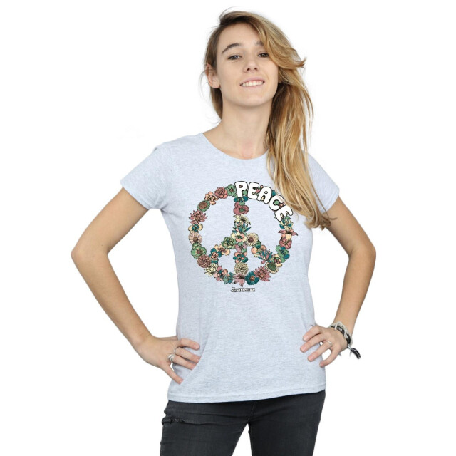 Li-cense Woodstock dames bloemen vrede katoenen t-shirt UTBI37417_sportsgrey large