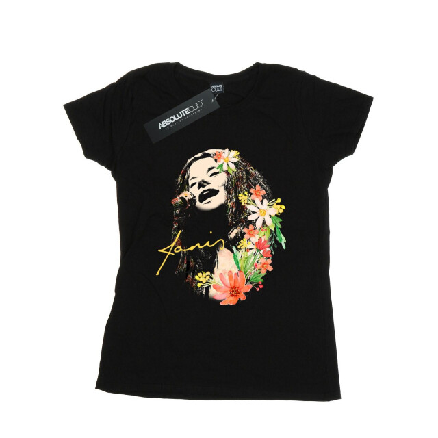 Li-cense Janis joplin dames t-shirt katoen met bloemmotief UTBI37415_black large