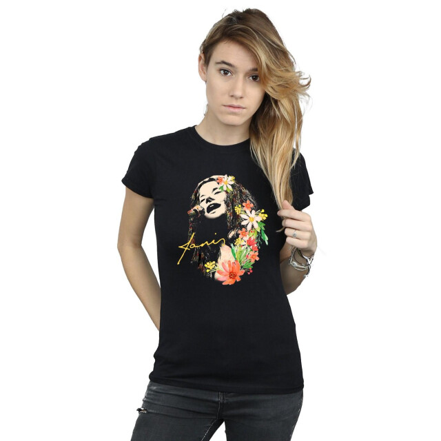 Li-cense Janis joplin dames t-shirt katoen met bloemmotief UTBI37415_black large
