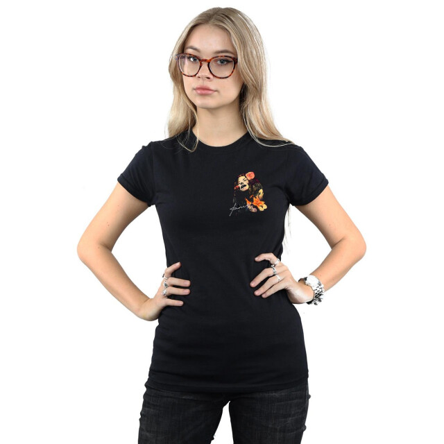 Li-cense Janis joplin dames bloemen faux pocket katoenen t-shirt UTBI37416_black large