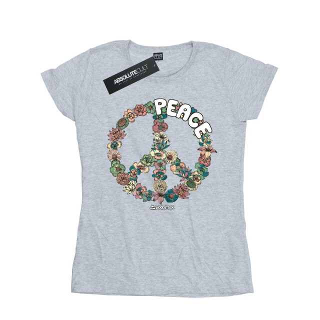 Li-cense Woodstock dames bloemen vrede katoenen t-shirt UTBI37417_sportsgrey large