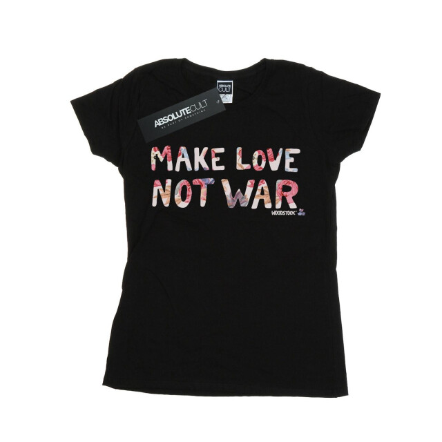 Li-cense Woodstock dames make love not war gebloemd katoenen t-shirt UTBI37511_black large