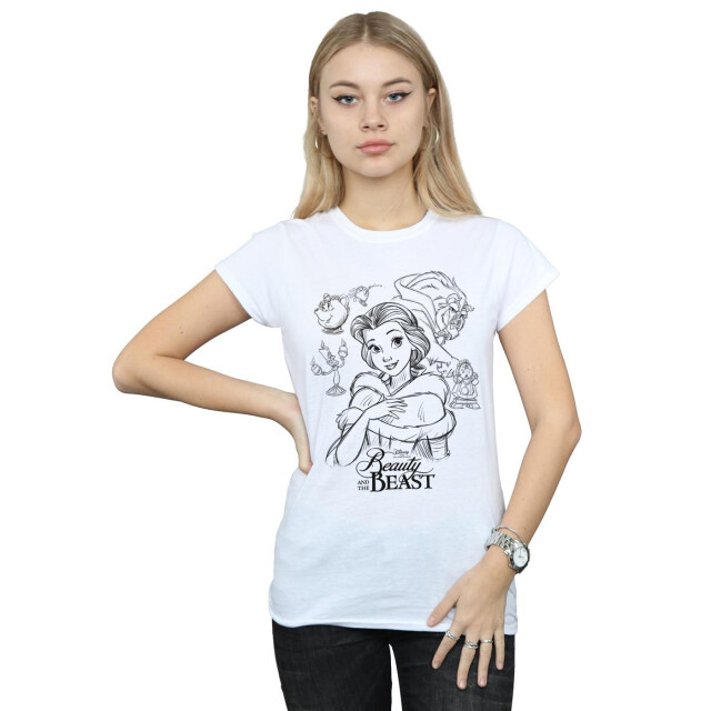 Li-cense Disney dames beauty and the beast collage schets katoenen t-shirt UTBI37266_white large