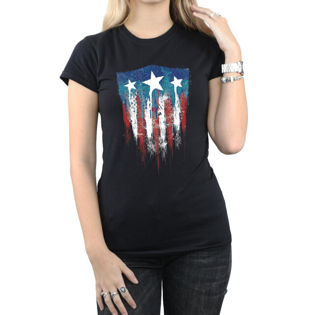 Li-cense Marvel dames captain america vlag schild katoenen t-shirt UTBI3731_black large