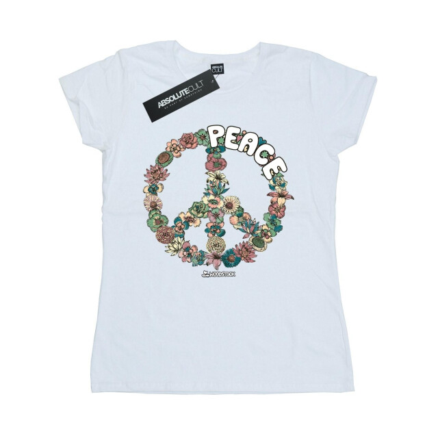 Li-cense Woodstock dames bloemen vrede katoenen t-shirt UTBI37417_white large