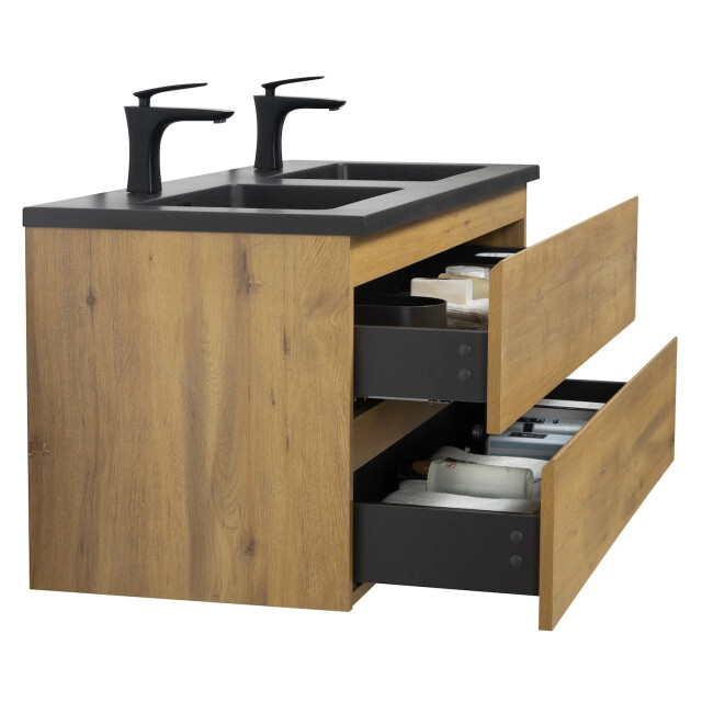 Badplaats Badkamermeubel set angela 120cm eiken badmeubel met zwarte 3181354 large