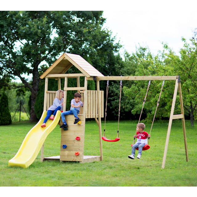 Wendi Toys Houten speeltoren pinguïn glijbaan, klimwand en 2 schommels 3083708 large