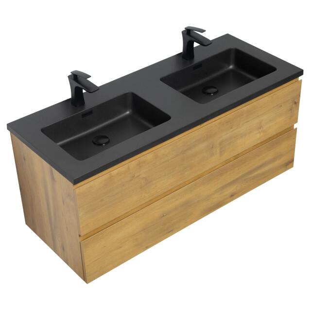 Badplaats Badkamermeubel set angela 120cm eiken badmeubel met zwarte 3181354 large