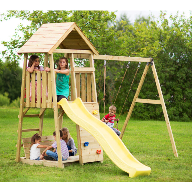 Wendi Toys Houten speeltoren pinguïn glijbaan, klimwand en 2 schommels 3083708 large