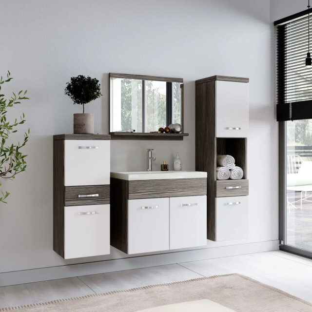 Badplaats Badkamermeubel set alba 60 x 35 cm grijs eiken met wit badmeubel 3181412 large