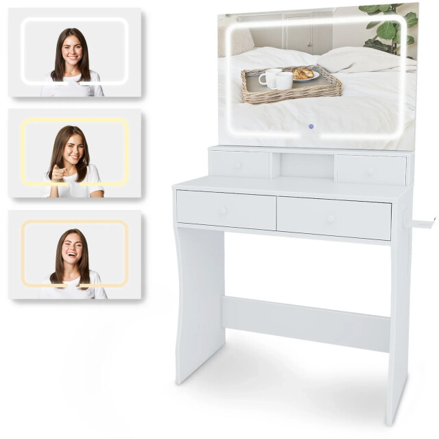 Mirlux Kaptafel met spiegel en led verlichting 80x40x140cm wit ingebouwde 3083745 large