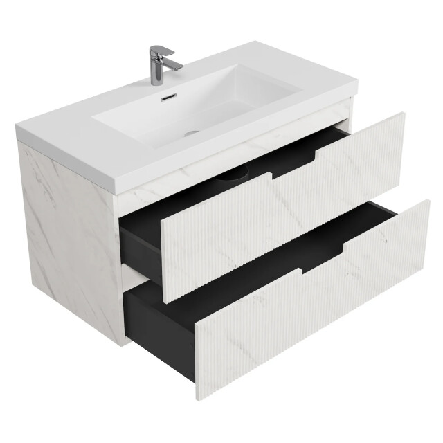Badplaats Badkamermeubel set thermis 100cm marmer badmeubel met wastafel 3180859 large