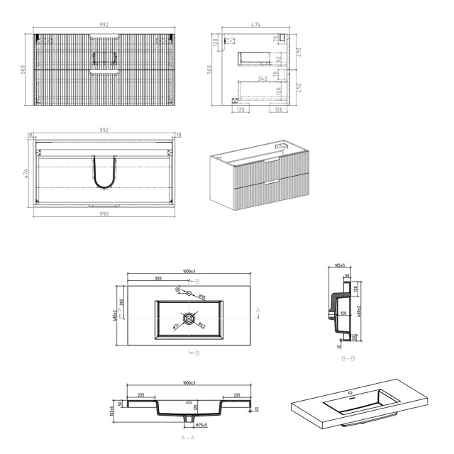 Badplaats Badkamermeubel set thermis 100cm - badmeubel met wastafel 3375946 large
