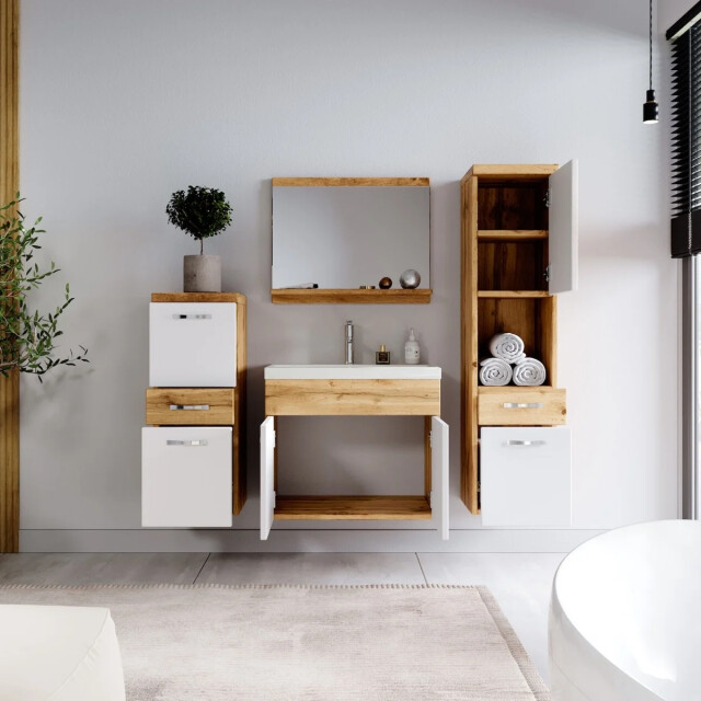 Badplaats Badkamermeubel set alba 60 x 35 cm eiken met wit badmeubel met 3181410 large
