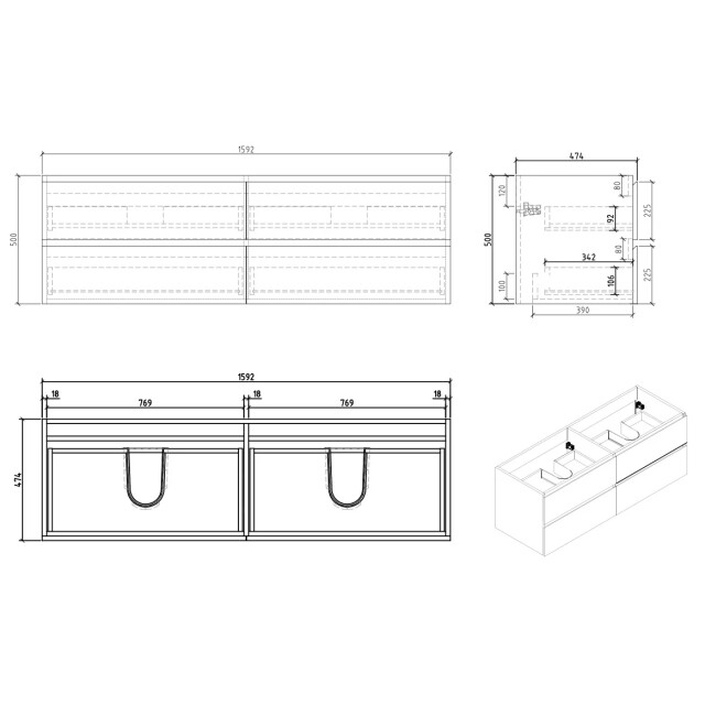 Badplaats Badkamermeubel set angela 160cm bruin eiken badmeubel met wastafel 3193343 large