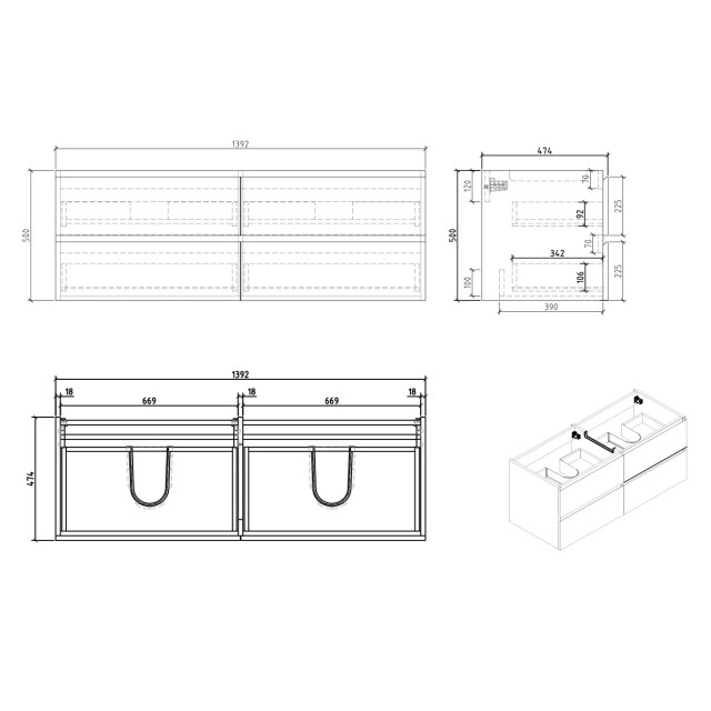 Badplaats Badkamermeubel set angela 140cm zwart houtnerf badmeubel met 3193350 large