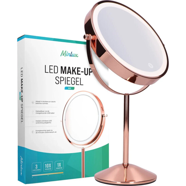 Mirlux Make-up spiegel oplaadbaar rosé 1-10x vergroting 3083713 large