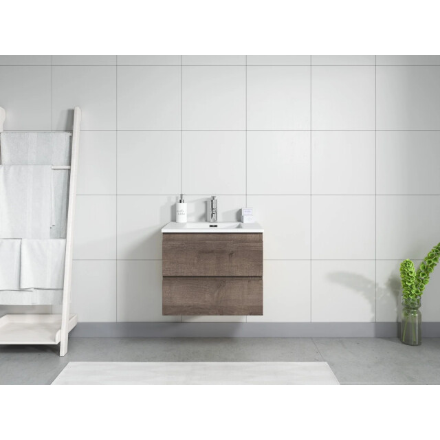 Badplaats Badkamermeubel set angela 60 cm bruin badmeubel met wastafel 3181346 large