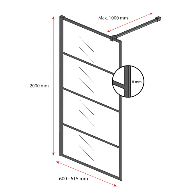 Badplaats Douchewand essos 60 x 200 cm zwart – inloopdouche 8 mm 3181178 large