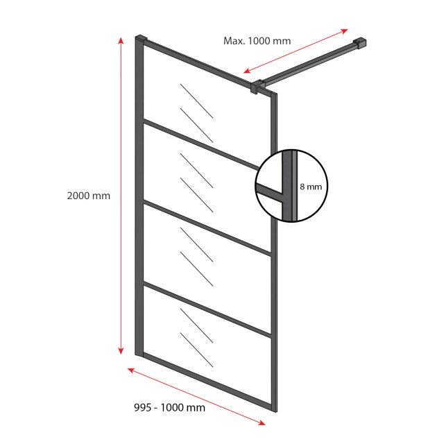 Badplaats Douchewand essos 100 x 200 cm zwart – inloopdouche 8 mm 3181201 large
