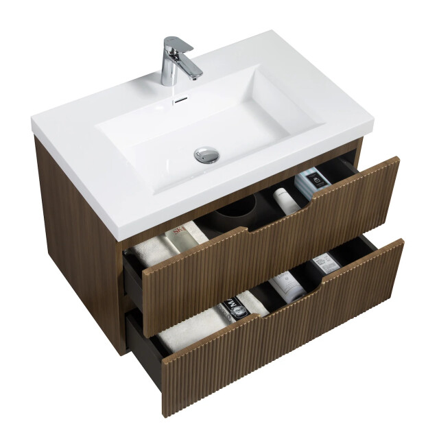 Badplaats Badkamermeubel set thermis 80cm bruin teak badmeubel met wastafel 3181045 large