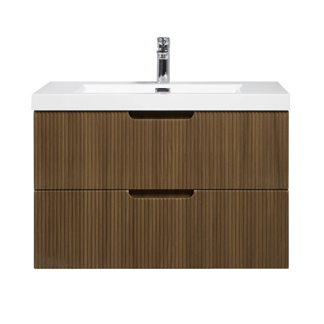 Badplaats Badkamermeubel set thermis 80cm bruin teak badmeubel met wastafel 3181045 large