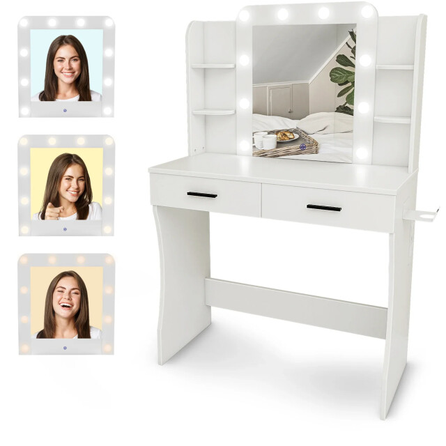 Mirlux Kaptafel met spiegel en led verlichting 85x40x131cm wit ingebouwde 3083739 large