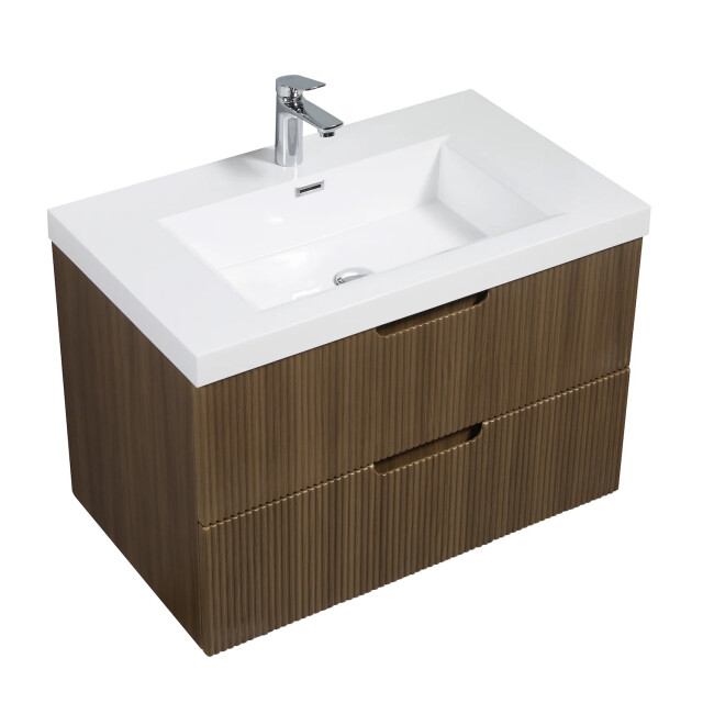 Badplaats Badkamermeubel set thermis 80cm bruin teak badmeubel met wastafel 3181045 large