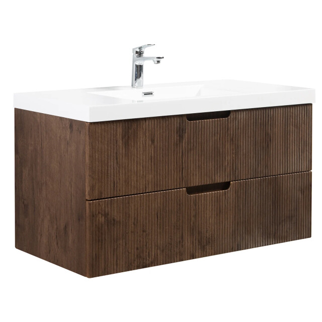 Badplaats Badkamermeubel set thermis 100cm rose wood badmeubel met wastafel 3181096 large