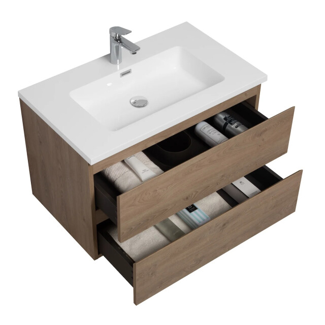 Badplaats Badkamermeubel set angela 80cm kastanje eiken badmeubel met 3193345 large