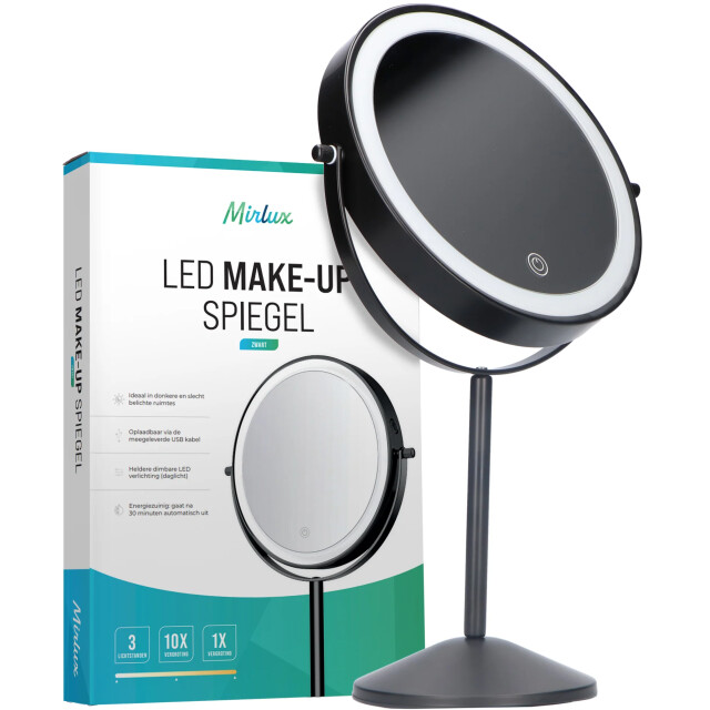 Mirlux Make-up spiegel oplaadbaar zwart 1-10x vergroting 3083711 large