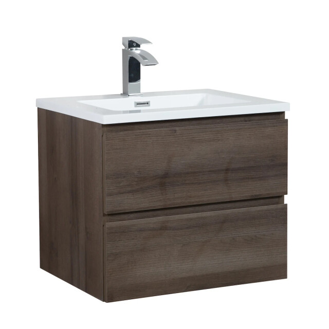 Badplaats Badkamermeubel set angela 60 cm bruin badmeubel met wastafel 3181346 large