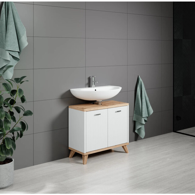 Badplaats Wastafel onderkast colima 60 x 28 x 54 cm eiken met wit - 3180949 large